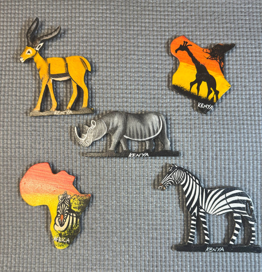 Hand-Carved Animal Fridge Magnets (African Wildlife Set)